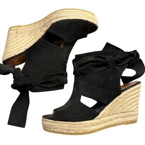 Kanna Black Espadrille Wedge‎ Sandals Tie  Platform Boho Resort Festival Sz 40